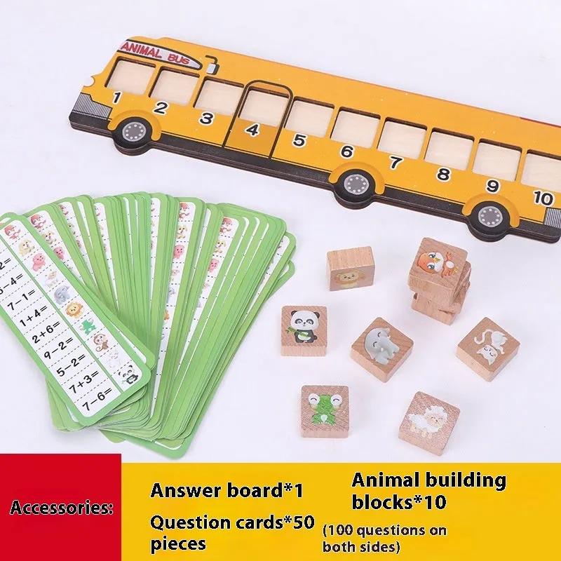 Wooden digital animal bus platform board game for kindergarten mathematics learning