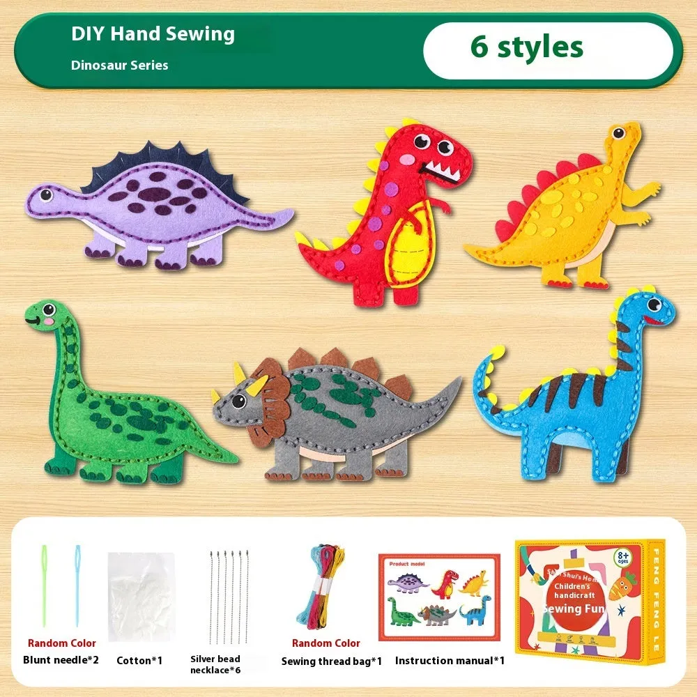 Children's non-woven sewing kit with music theme, cloth pieces, and tools in a colour box measuring 19.5x16x5cm