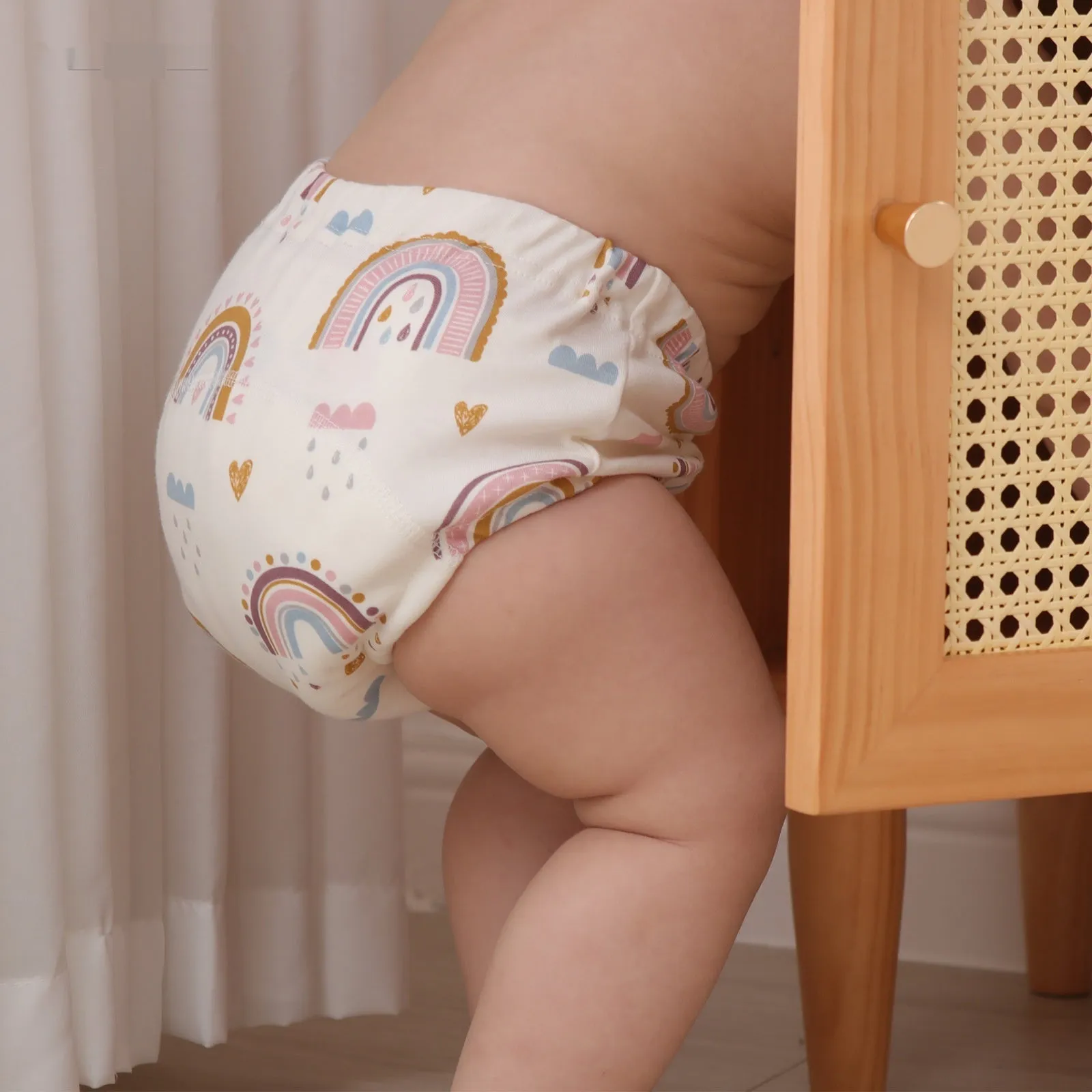 Pure cotton gauze baby training pants 3 pack in Bee series with soft elastic waist and leg openings