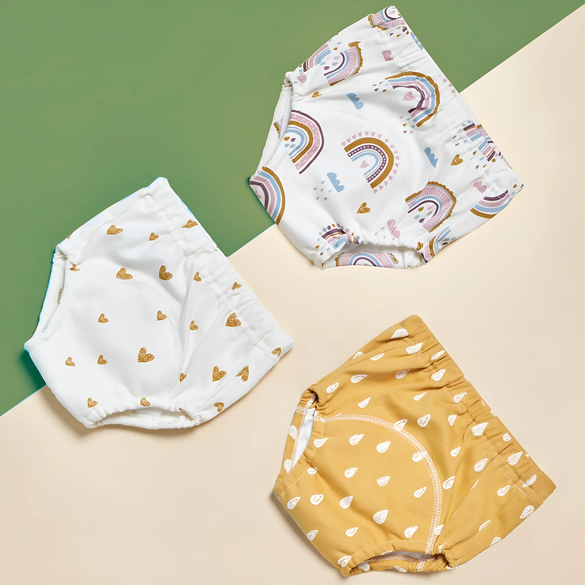 Pure cotton gauze baby training pants 3 pack in Bee series with soft elastic waist and leg openings