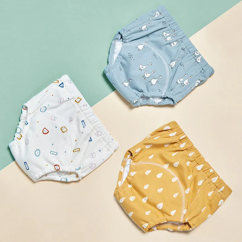 Pure cotton gauze baby training pants 3 pack in Bee series with soft elastic waist and leg openings