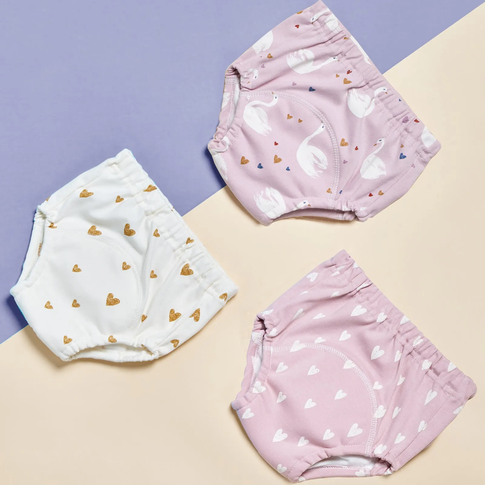 Pure cotton gauze baby training pants 3 pack in Bee series with soft elastic waist and leg openings