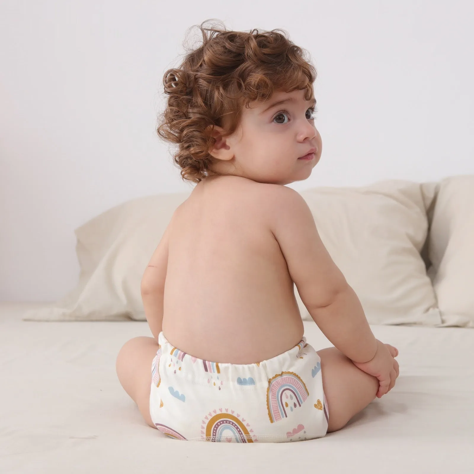Pure cotton gauze baby training pants 3 pack in Bee series with soft elastic waist and leg openings
