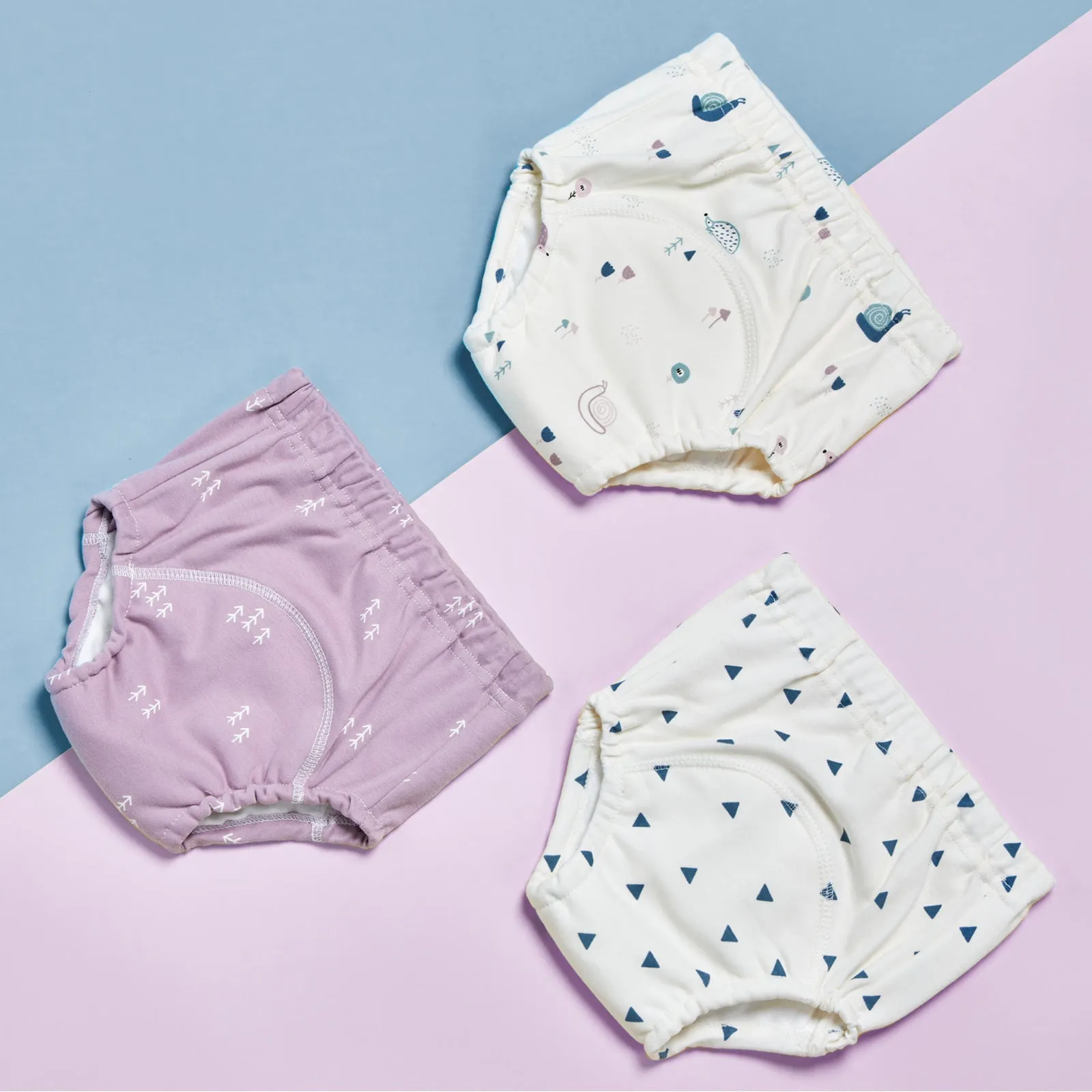 Pure cotton gauze baby training pants 3 pack in Bee series with soft elastic waist and leg openings