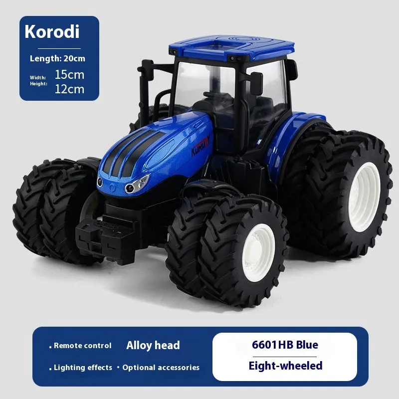 Remote control farmer engineering vehicle tractor toy with alloy body in blue, measuring 20x16x12cm