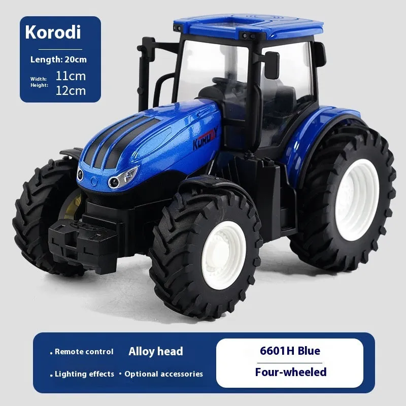 Remote control farmer engineering vehicle tractor toy with alloy body in blue, measuring 20x16x12cm