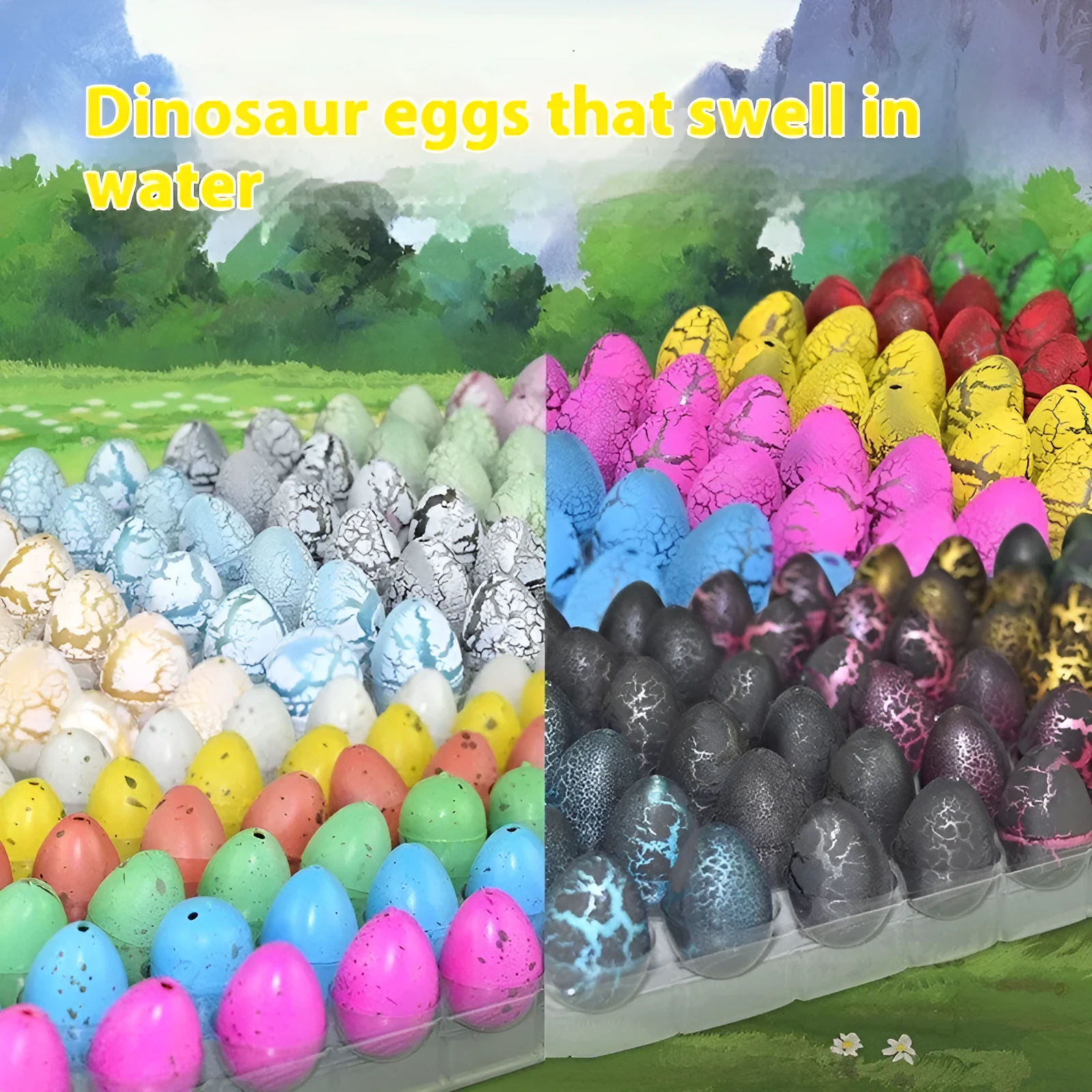 Dinosaur embryonated egg hydrophilic expansion educational toy in black crack finish, size 2x3cm, made of EVA.