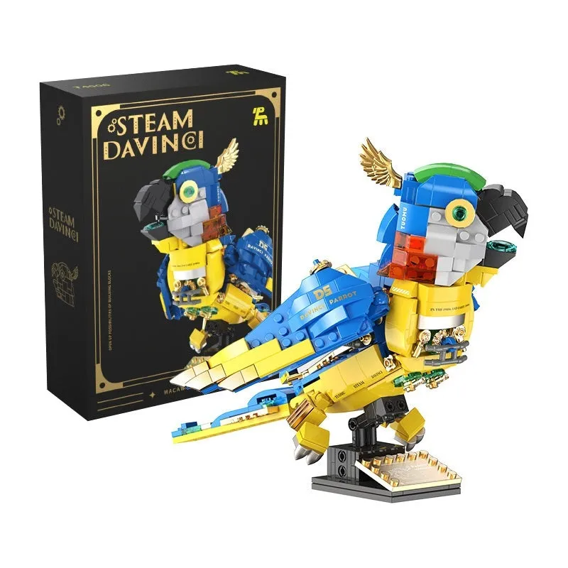 Macaw steampunk style mechanical building blocks educational toy, small particle plastic model kit, 27x19x8cm colour box packaging