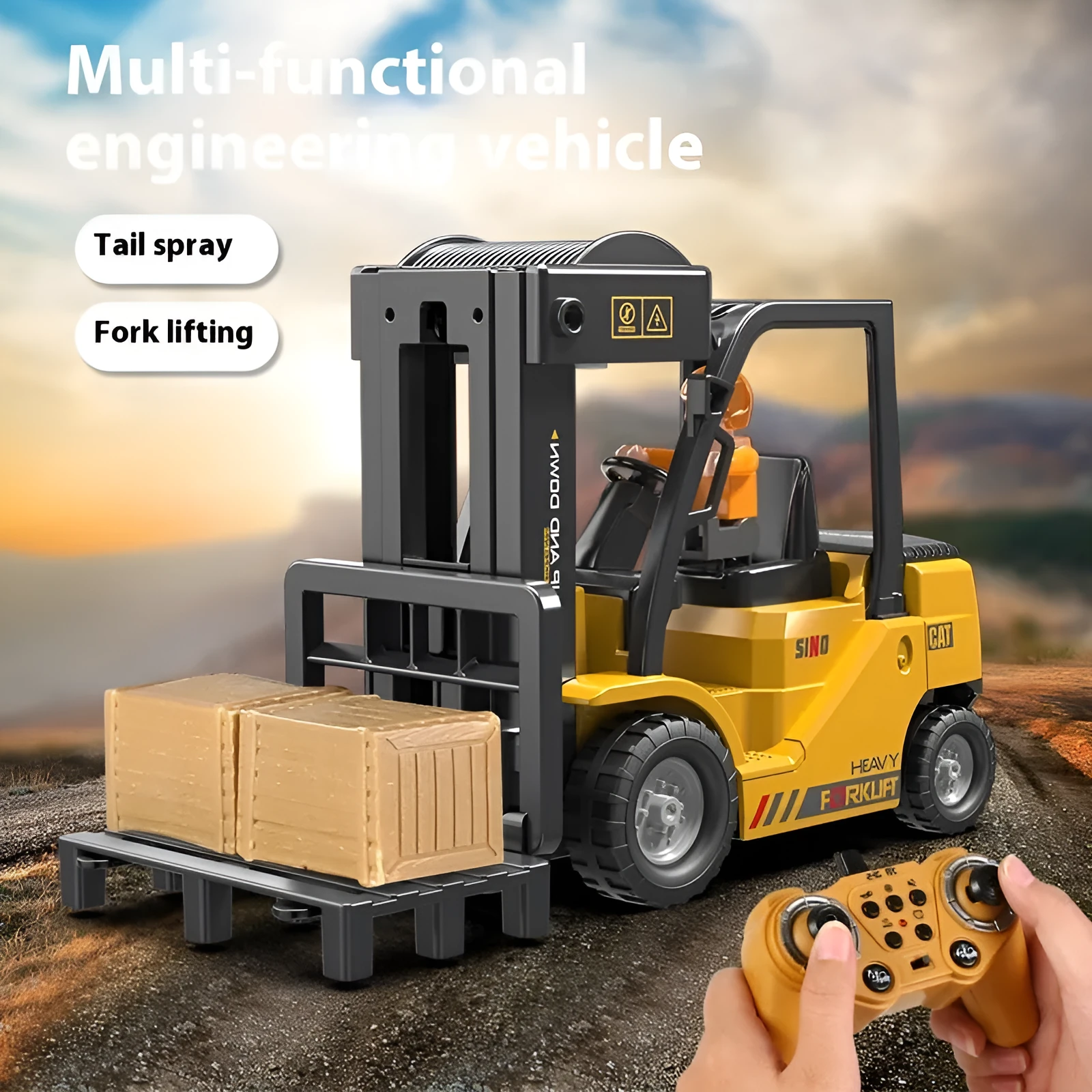 Remote control engineering car toy with lights, music, and spray functions, plastic, for children 4-6 years old