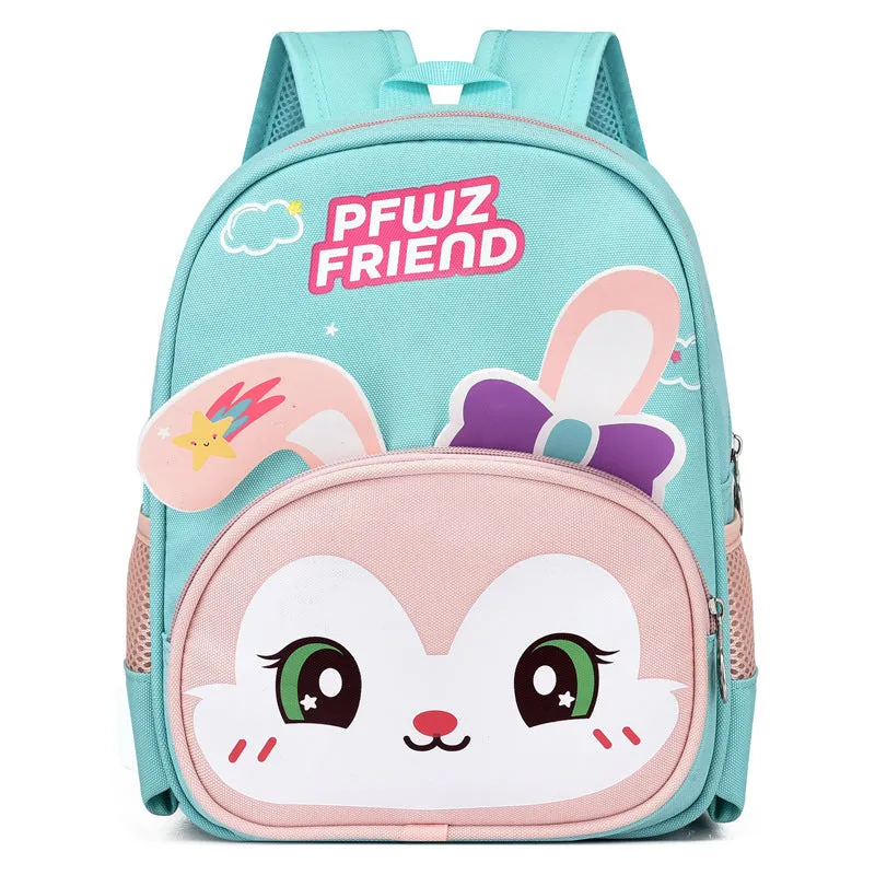 colourful baby cartoon backpack made of Oxford cloth, ultra-light with spine protection, six colours including pink and blue