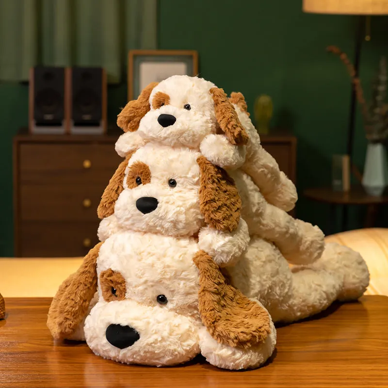 Soft lying spotted dog plush toy with super soft short plush fabric and PP cotton filling, available in 40cm, 50cm, and 70cm heights