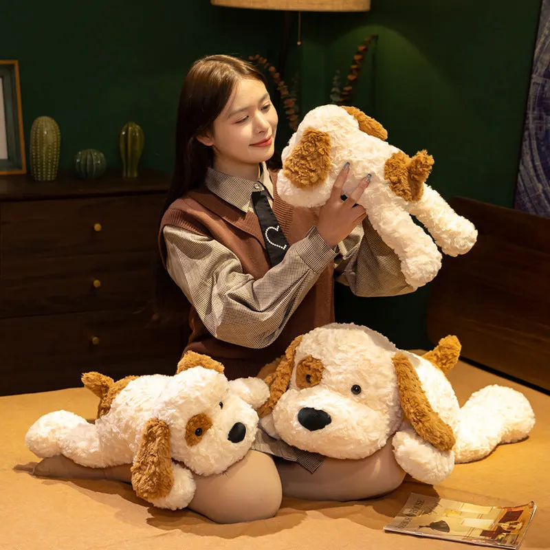 Soft lying spotted dog plush toy with super soft short plush fabric and PP cotton filling, available in 40cm, 50cm, and 70cm heights