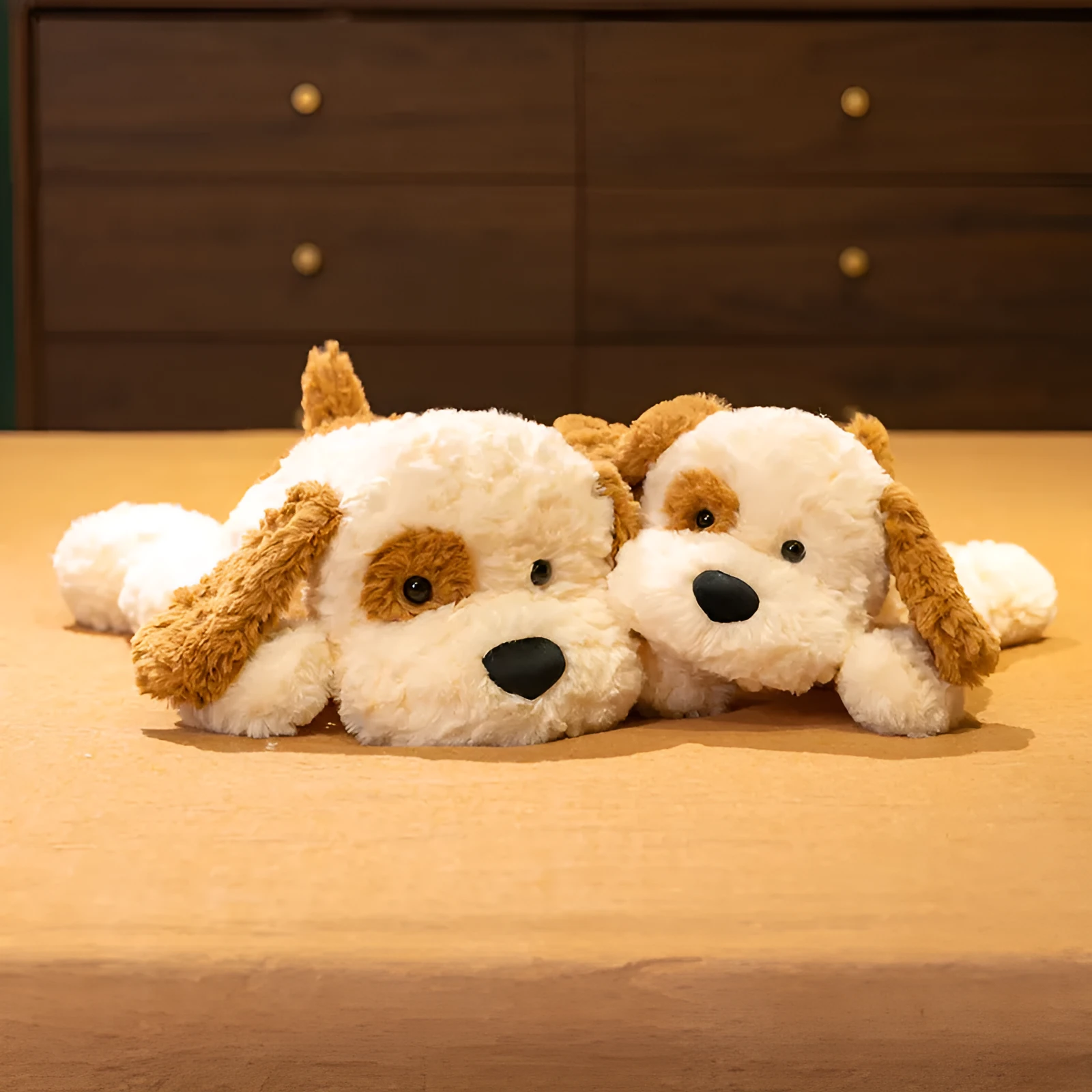 Soft lying spotted dog plush toy with super soft short plush fabric and PP cotton filling, available in 40cm, 50cm, and 70cm heights