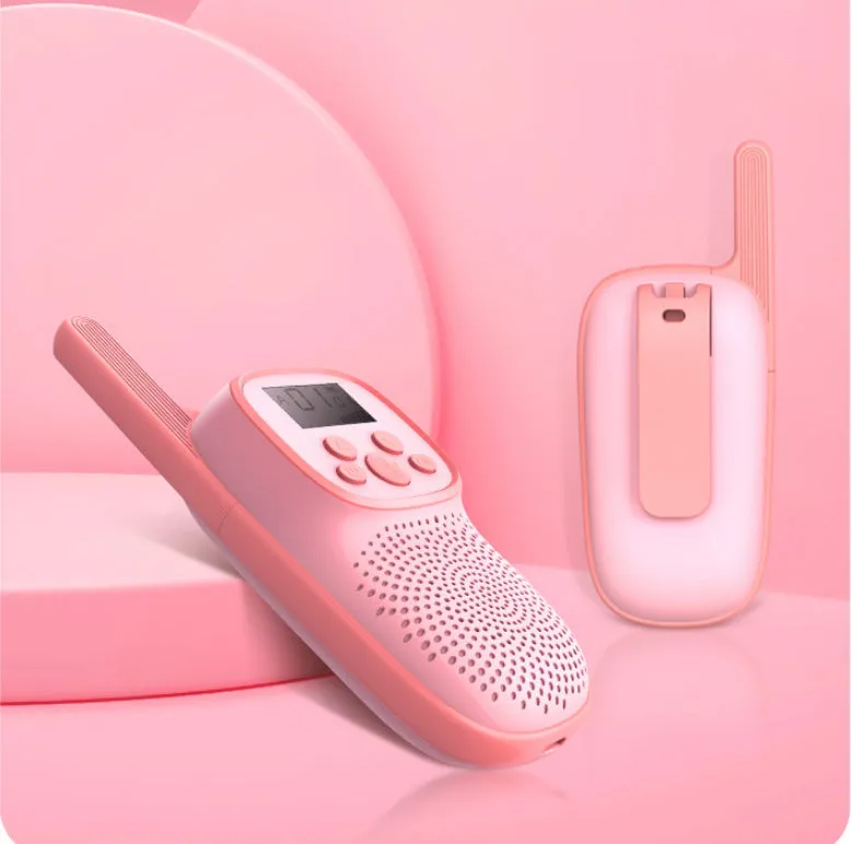Wireless cartoon children's walkie-talkie toy in pink and blue with non-slip grip