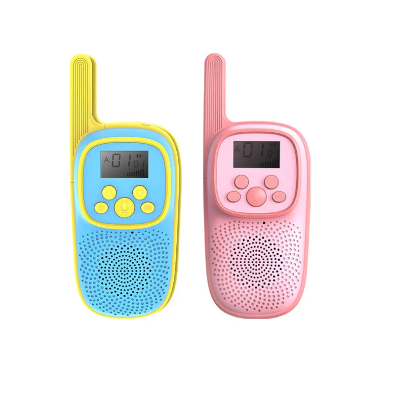 Wireless cartoon children's walkie-talkie toy in pink and blue with non-slip grip