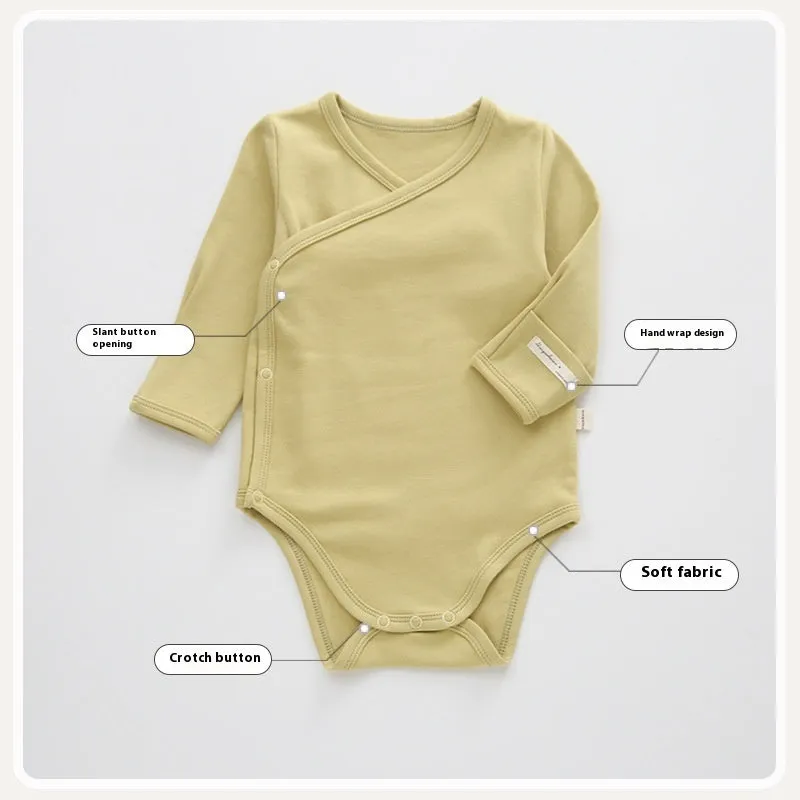 Pure cotton newborn triangle jumpsuit for boys and girls in apricot colour, suitable height 66-90cm