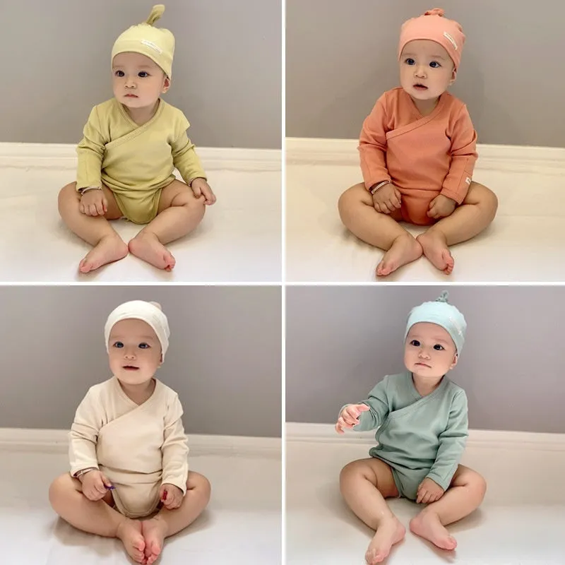 Pure cotton newborn triangle jumpsuit for boys and girls in apricot colour, suitable height 66-90cm
