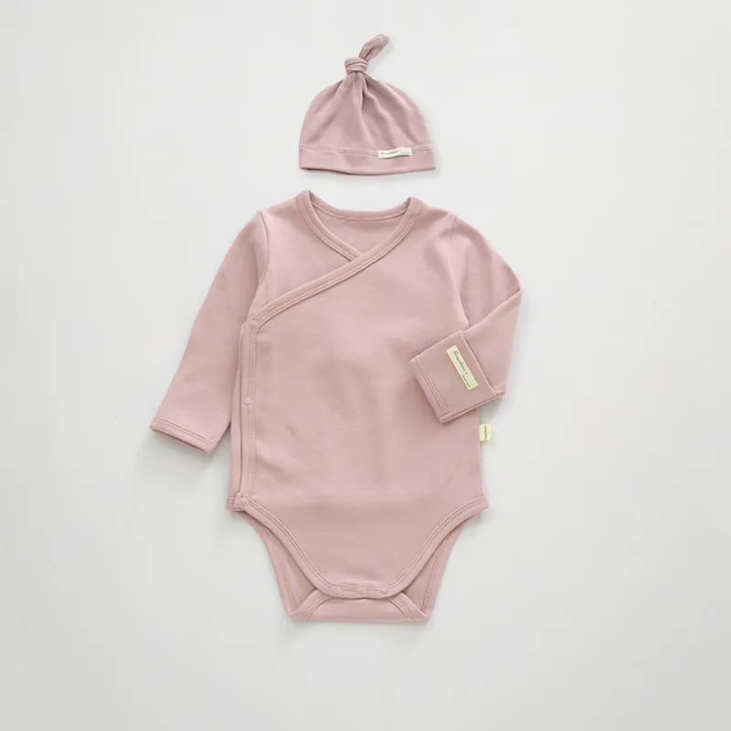 Pure cotton newborn triangle jumpsuit for boys and girls in apricot colour, suitable height 66-90cm