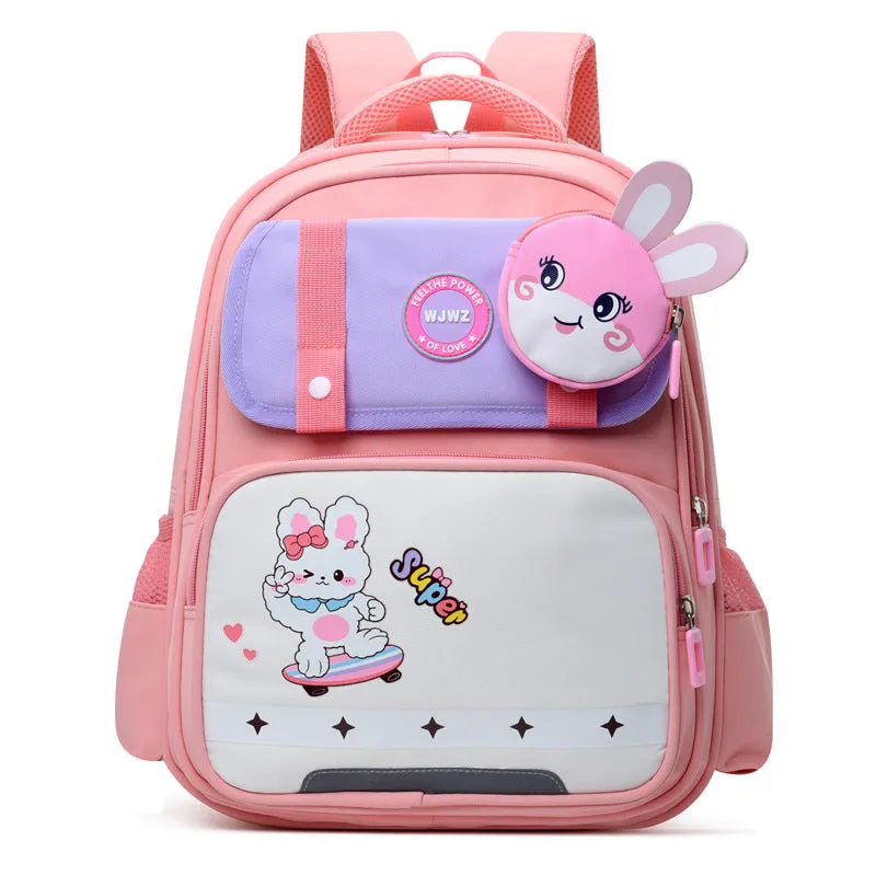 Dinosaur print lightweight nylon schoolbag for grade 1-2 with spine protection and air pillow belt, available in multiple colours