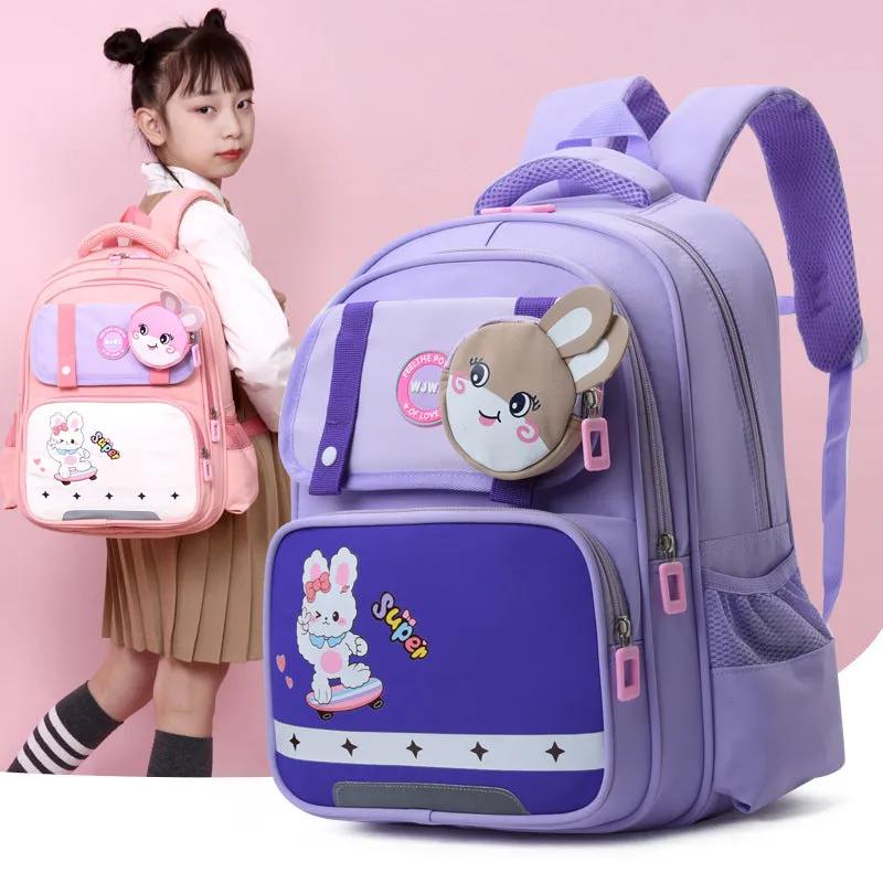 Dinosaur print lightweight nylon schoolbag for grade 1-2 with spine protection and air pillow belt, available in multiple colours