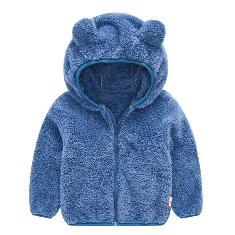 Infant toddler bear ears solid colour hoodie jacket with zipper front, cotton lining, and long sleeves, available in multiple colours