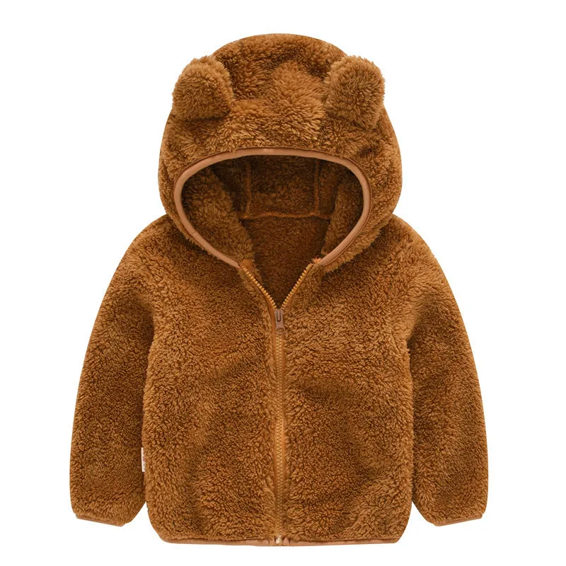Infant toddler bear ears solid colour hoodie jacket with zipper front, cotton lining, and long sleeves, available in multiple colours