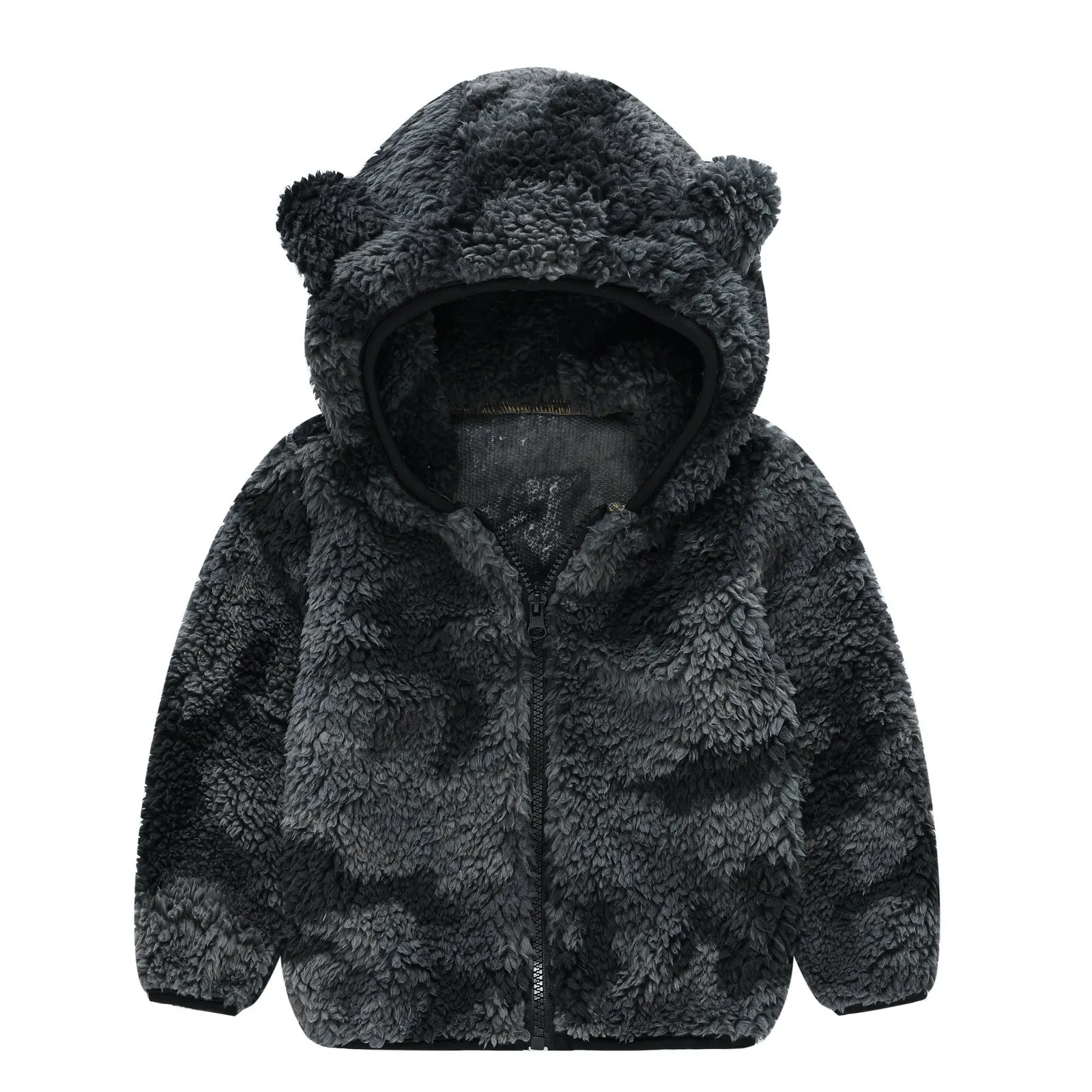 Infant toddler bear ears solid colour hoodie jacket with zipper front, cotton lining, and long sleeves, available in multiple colours