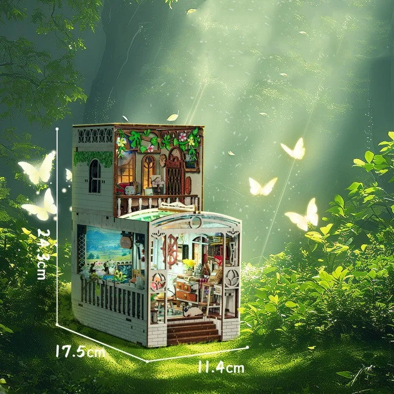 Warm Yang Whisper 3D miniature model cottage on a book stand with flash function