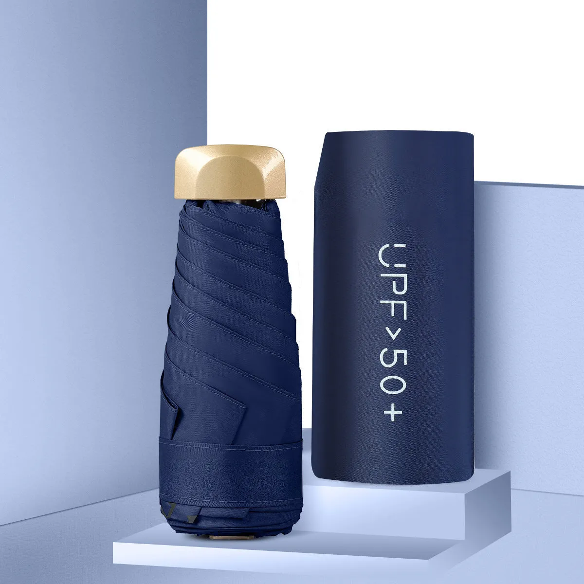 Compact 5-fold sun umbrella in multiple colours showing NC fabric construction and alloy rib structure