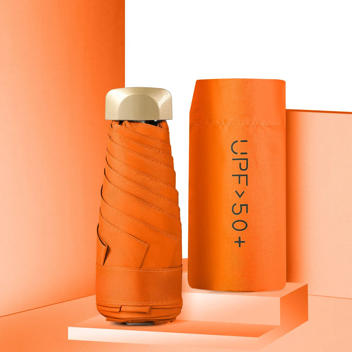 Compact 5-fold sun umbrella in multiple colours showing NC fabric construction and alloy rib structure