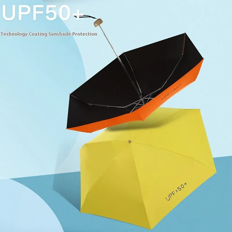 Compact 5-fold sun umbrella in multiple colours showing NC fabric construction and alloy rib structure