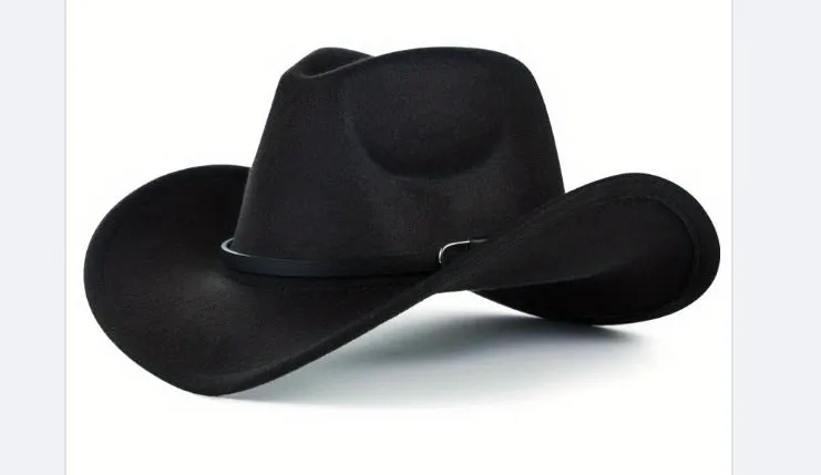 Brown leather velvet cowboy hat with curved brim and conical crown on a wooden post.