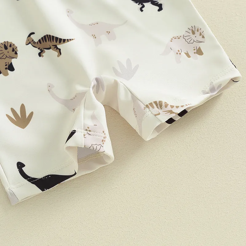 Children's coconut tree printed polyester swimsuit in peacock green and white, suitable for beach and pool