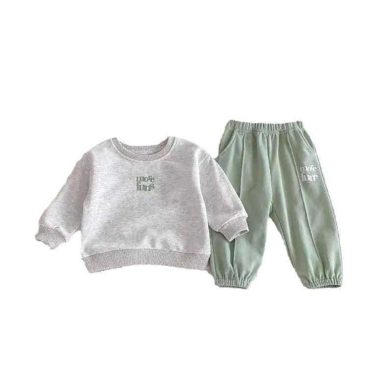 Cotton casual sports suit for toddlers with printed blouse and pants in Flower Gray
