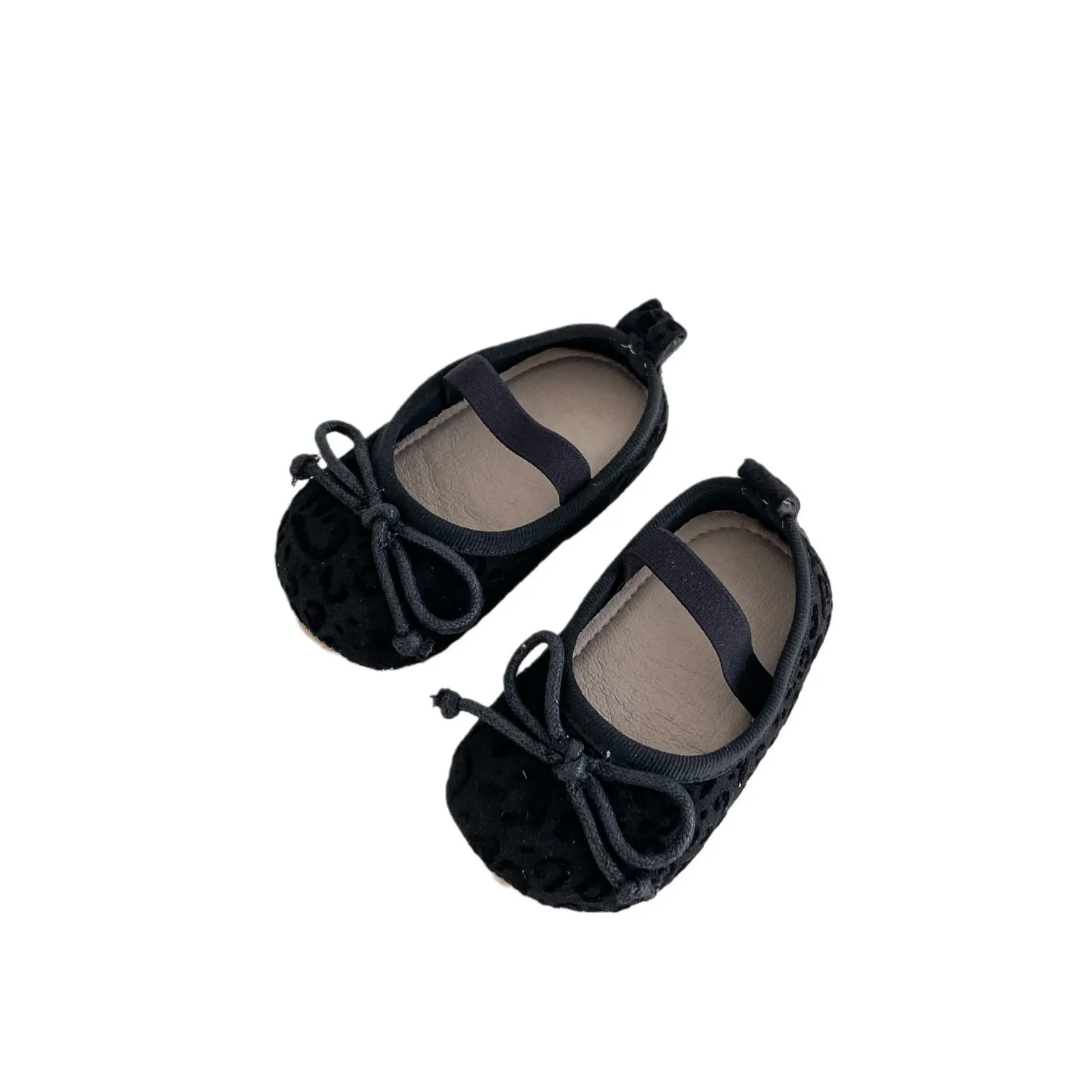 Infant baby girl soft bottom toddler shoes with Hu Die knot leopard print round toe rubber sole
