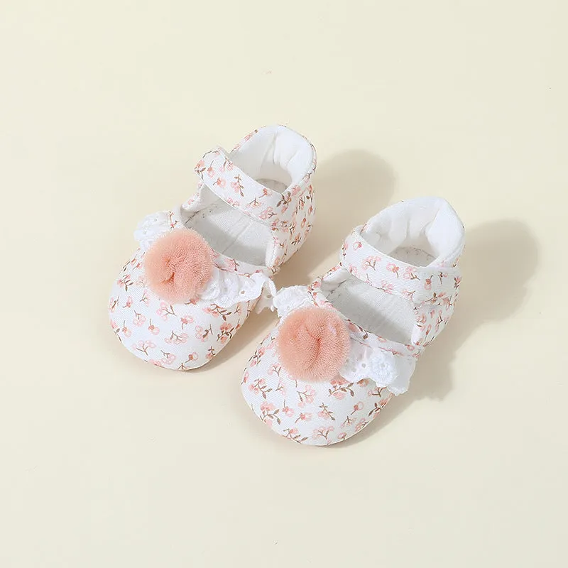Children's cotton floral princess shoes with Velcro fastening, low-top design, small flower high heels colour, inner length 11cm 12cm 13cm
