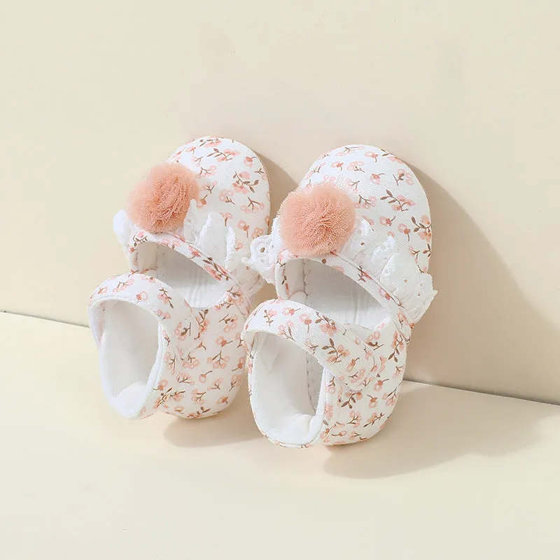 Children's cotton floral princess shoes with Velcro fastening, low-top design, small flower high heels colour, inner length 11cm 12cm 13cm