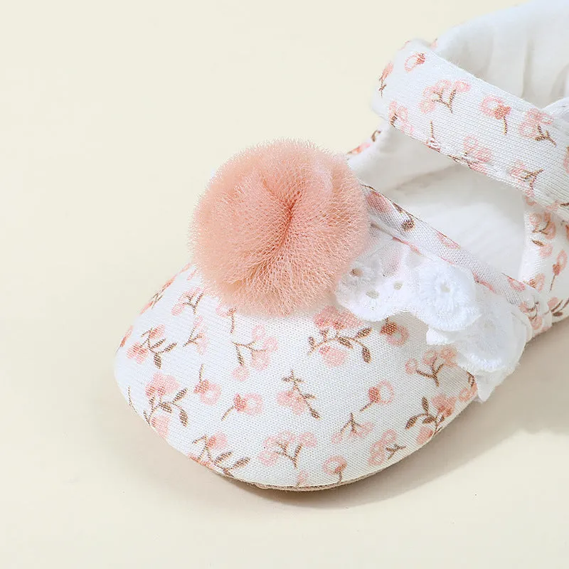 Children's cotton floral princess shoes with Velcro fastening, low-top design, small flower high heels colour, inner length 11cm 12cm 13cm