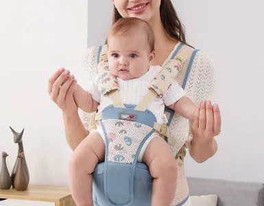 Baby waist stool carrier strap in breathable fabric for front and back carrying, pink colour option