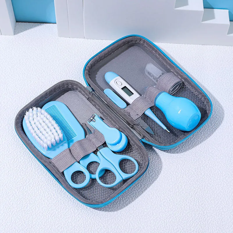 Baby nail cutting pliers 8-piece set in blue with EVA bag and soft head clipper