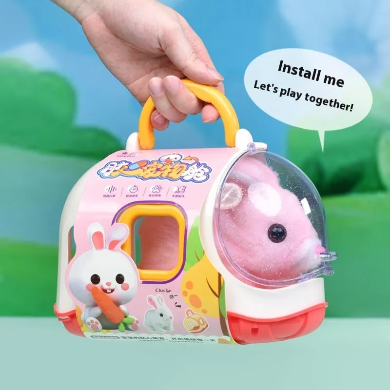 Children's electric plush toy set with animal figures in themed cage, includes Bichon Frise, Corgi, and Red Rabbit options