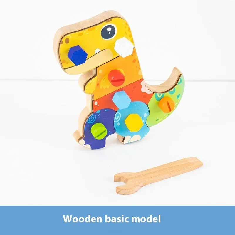 Dinosaur screw exercise early childhood education tool in wooden upgrade style with colour box packaging