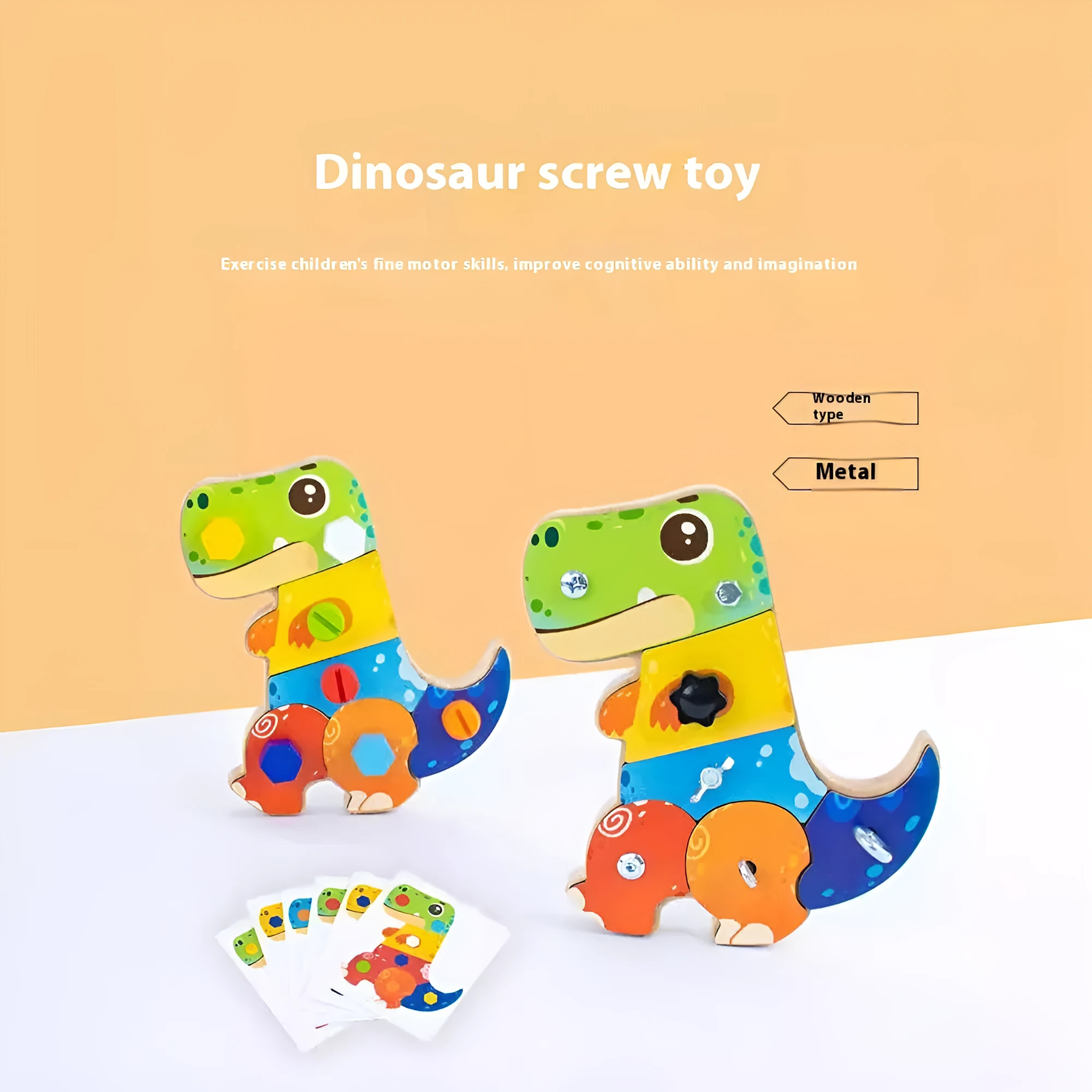 Dinosaur screw exercise early childhood education tool in wooden upgrade style with colour box packaging