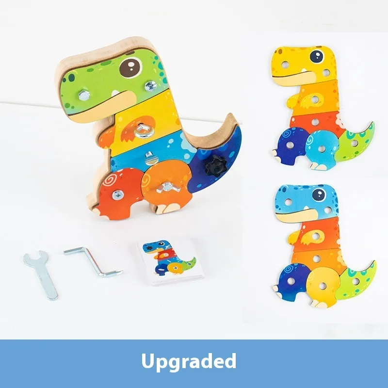 Dinosaur screw exercise early childhood education tool in wooden upgrade style with colour box packaging