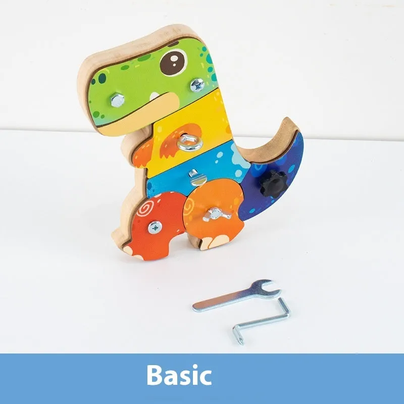 Dinosaur screw exercise early childhood education tool in wooden upgrade style with colour box packaging