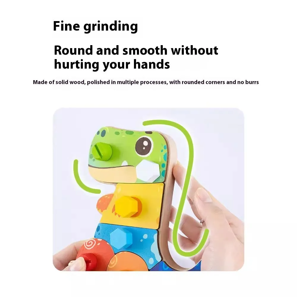 Dinosaur screw exercise early childhood education tool in wooden upgrade style with colour box packaging