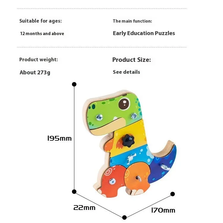 Dinosaur screw exercise early childhood education tool in wooden upgrade style with colour box packaging