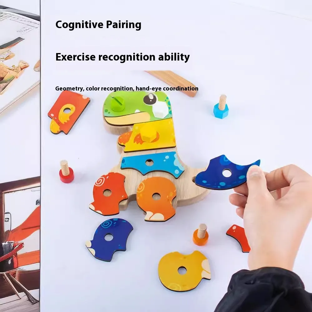 Dinosaur screw exercise early childhood education tool in wooden upgrade style with colour box packaging
