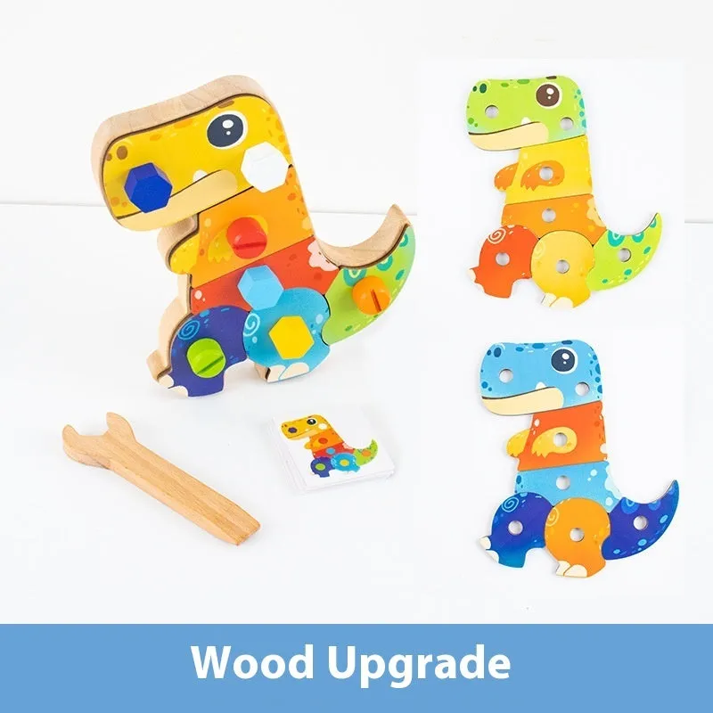 Dinosaur screw exercise early childhood education tool in wooden upgrade style with colour box packaging
