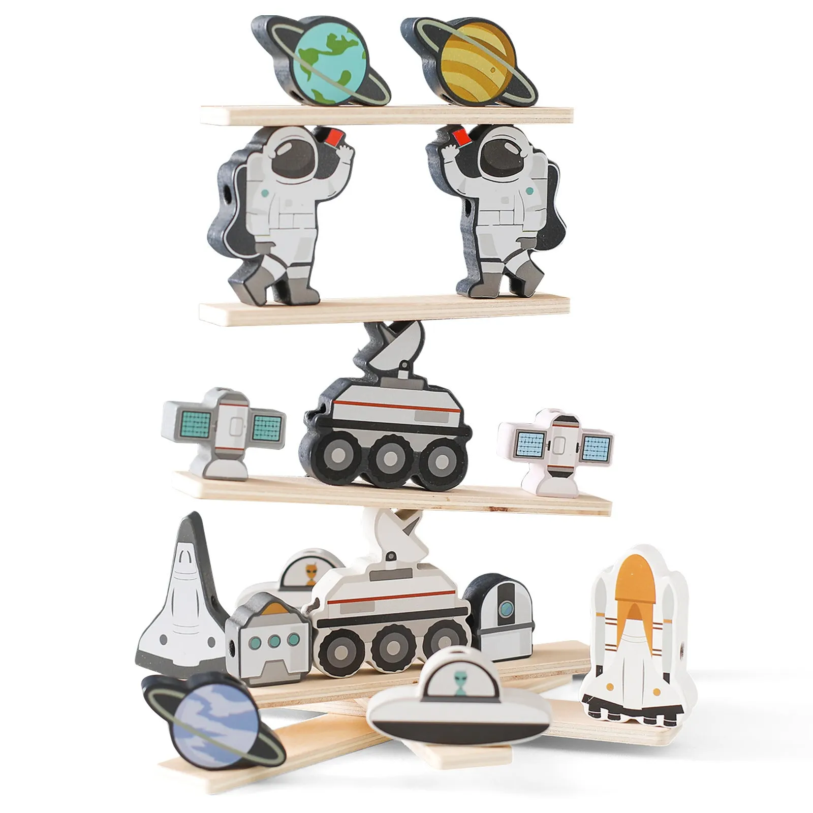 Wooden stacking building blocks toy in Astronaut Starry Sky colour for children aged 4-6